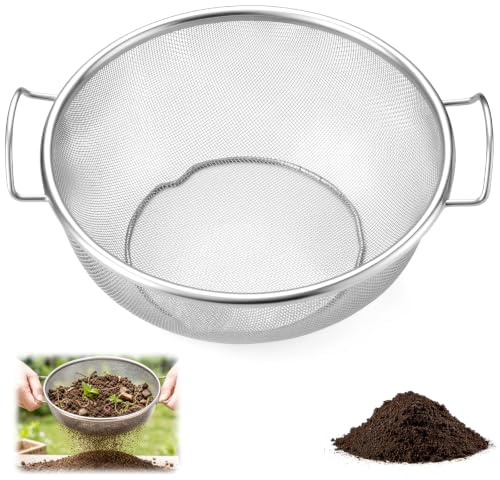 Zourglow Setaccio da Giardino, Acciaio Inox Setaccio da Giardino Dotato Metallo Setaccio per Terriccio, Pellet, Compost, Sementi, Sabbia (Circolare - Ø 1 mm)