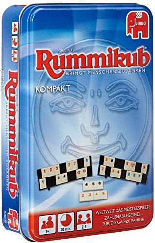 Jumbo Spiele Original Rummikub Kompakt in Metalldose - der Spieleklassiker unter den Gesellschaftsspielen für unterwegs für Erwachsene und Kinder ab 7 Jahren