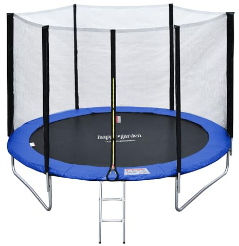 Happy Garden Pack Premium Trampoline de Jardin Rond pour Enfants 245cm réversible Bleu/Vert Canberra + Filet, échelle, bâche et kit d'ancrage, Montage Facile