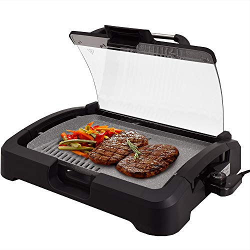 Syntrox Germany TG-2200W - Barbecue elettrico da tavolo con piastra in ceramica, con coperchio in vetro