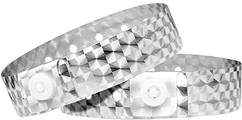 OUCHAN Holographic Plastic Wristbands Silver - 100 Pack Vinyl Wristbands for Events Parties