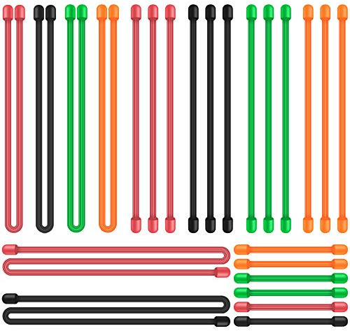 Senhai 24 Coppie in Twist, Cinghie in Silicone 1812 3& 6 Cuffie in Gomma riutilizzabili per la Gestione del Cavo Cording Hanging - Nero, Verde, Arancione, Rosso