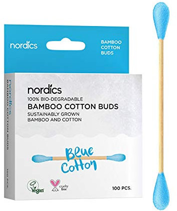 Nordics Organic Care Bastoncini per cosmetici biologici in bambù con cotone biologico blu, 40 g