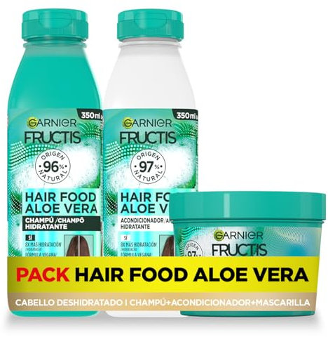 Garnier Fructis Pack Hair Food Aloe Vera con Champú, Acondicionador y Mascarilla para Cabello Seco, Desenreda e Hidrata
