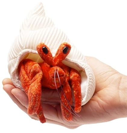 Folkmanis Mini Hermit Crab Finger Puppet, Orange; Cream