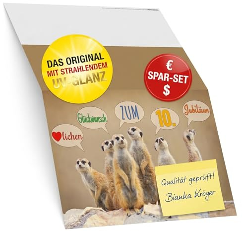 BREITENWERK A4 XXL 10 Jubiläum Karte ERDMÄNNCHEN mit Umschlag - edle Jubiläumskarte - Glückwunschkarte zum 10. Dienstjubiläum Firmenjubiläum