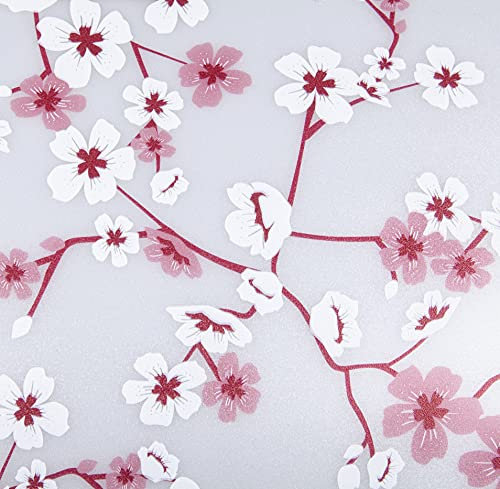 Venilia Pellicola statica per finestre, motivo: fiori di ciliegio, pellicola protettiva in vetro smerigliato, per box doccia, pellicola decorativa in vetro trasparente, 45 cm x 1,5 m, 200 µm