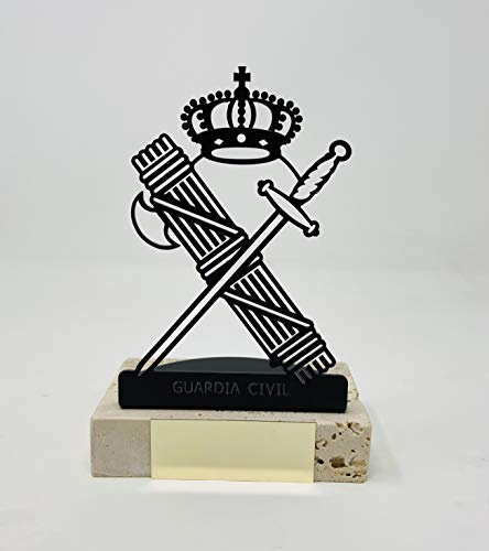 Trofeo Guardia Civil de forja con Base de mármol travertino. Chapita Personalizada Gratis (MANDAR por Correo Texto)