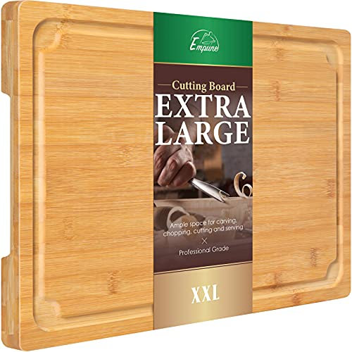 Planche à découper XXL - 50,8 cm - En bambou - Avec rainure et poignées - Planche à découper pour la viande et le fromage - Plateau de service robuste - XXL