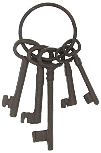 Hananona 8 Vintage Cast Iron Skeleton Key Ring Antique Style Pirate Treasure Chest Keys Set For Farmhouse Decor, Halloween Home Decoration Prop (Style-1)