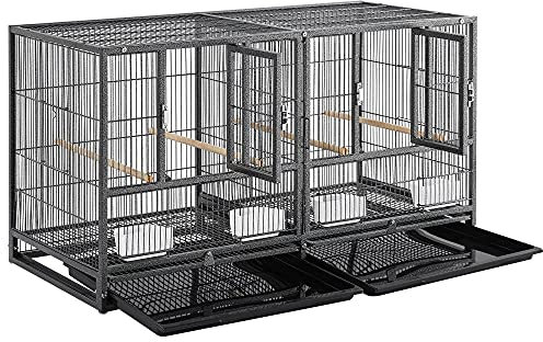 Yaheetech Großer Vogelkäfig Vogelvoliere Papageienkäfig Doppelkäfig Trennwand Trenngitter Zuchtkäfig Vogelhaus 96 X 46X 53 cm Schwarz