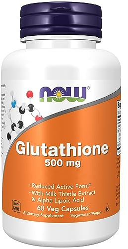 Now Foods, Glutathione, 500mg, 60 Vegan Capsules, Highly Dosed, Gluten Free, SOYA Free, Vegetarian, Glutathione Supplement, with ALA (Alpha Lipoic Acid) and Milk Thistle Extract