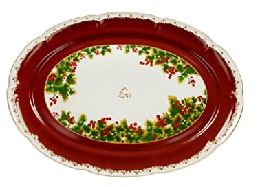 Brandani 52336 Vassoio Le Bacche Porcellana, 40x30 cm, Colore Rosso Verde Bianco