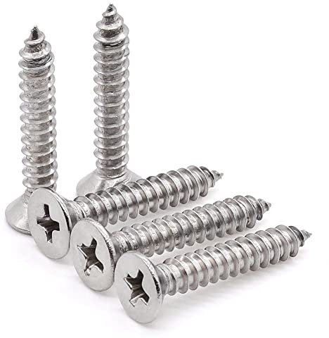 Glvaner 5.5 x 45mm (30 pcs) Flat Head Phillips Drive Wood Screws 304 Stainless Steel (18-8) #12 x 1-3/4 inch Countersunk Head Self Tapping Screws Sheet Metal Screw