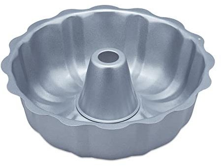 Relaxdays Gugelhupfform, Marmor- und Rührkuchen, antihaftbeschichtet, Ø 24 cm, runde Napfkuchenform, Carbonstahl, silber