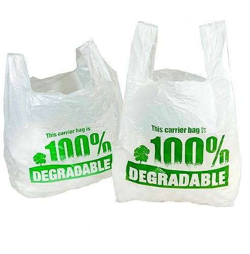 Eco Friendly Plastic Bags White Vest Carrier Bags 100% Degradable - Jumbo Size 13 x 19 x 23 Sterling Bargains (100)