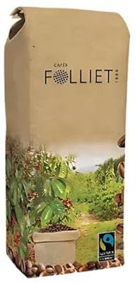 CAFÉS FOLLIET - Café En Grains - Max Havelaar - Torréfaction traditionnelle - Intensité 6/10-100% Arabica - Café vert - Certifié Fairtrade - 1 kg