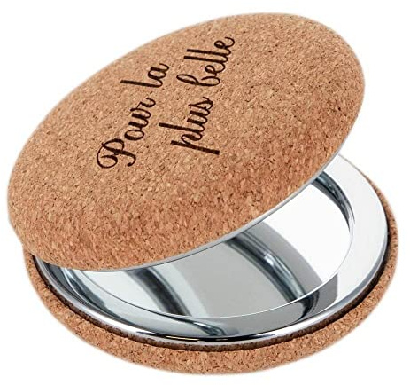 Ocadeau Taschenspiegel aus Kork mit Textgravur - Personalisierbarer Taschenspiegel aus Kork - Personalisierbarer Spiegel mit Textgravur