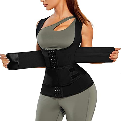 Chumian Waist trainer vest for women Underbust Corset Slimming Body Shaper Tummy Control Cincher Workourt Sport girdles (XL, Black)