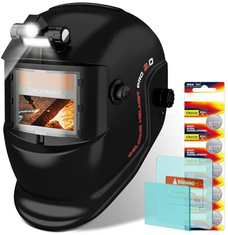 TRQWH Welding Helmet with Light True Color Auto Darkening Welding Helmets for Men Solar Powered Welding Hood with 2 Arc Sensor Wide Shade 4/9-13 for TIG MIG ARC Cool Welder Mask (black)