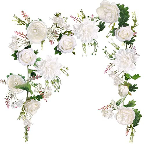 OrgMemory Guirlande de Pivoine Artificielle, 180cm, Blanc, Mariage, Décor Maison Jardin