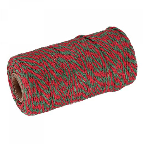 sourcing map Cordel Embalaje Cuerda Envoltura Algodón Cordel 100M/109 Yardas Rojo y Verde Cuerda para Regalo Envoltura, Navidad Cordel
