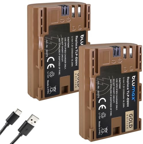 2X Blumax Akku kompatibel mit Canon LP-E6NH |- 2250mAh -| LP-E6P LP-E6N LP-E6 |- mit USB Typ-C Ladebuchse -| Canon EOS R R5 II R6 II R7 6D 7D 80D 90D