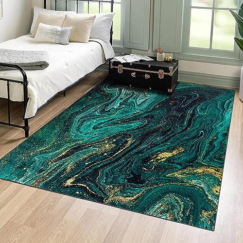 Mazovia Teppich Wohnzimmer 140x200cm Grün Abstrakt Stilvoll rutschfest | Teppich für Schlafzimmer Esszimmer Büro Maschinenwaschbar Wetterfest Pflegeleicht Tierfreundlich Kurzflor Synthetisch Modern