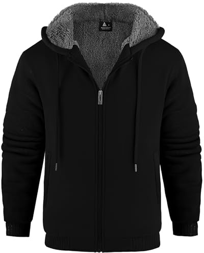 JACKETOWN Sweat Homme Capuche Zippé Veste Polaire Chaude Hiver Sprort Doublé Sweat-Shirt à Capuche Doublure Hoodie