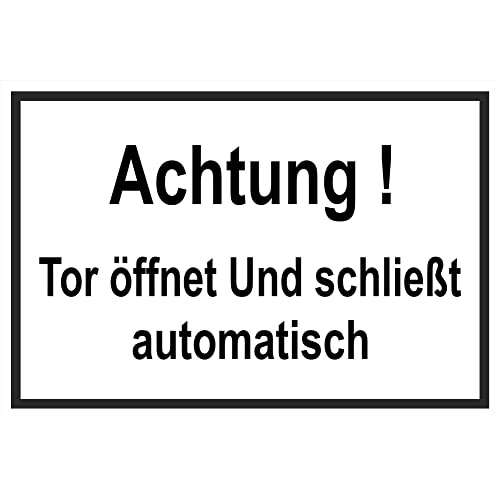 Indigos UG Aufkleber Achtung! Tor öffnet und schließt automatisch Hinweisschild, 30x20 cm - selbstklebender Sicherheits Aufkleber für Tür oder Wand - Warnschild für Gebäude, Hotel, Büro, Firma