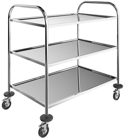 BLV servierwagen Edelstahl mit Rollen，küchenwagen Edelstahl Küchen rollenwagen für Hotels, Krankenhäuser, Schulen (3 böden)