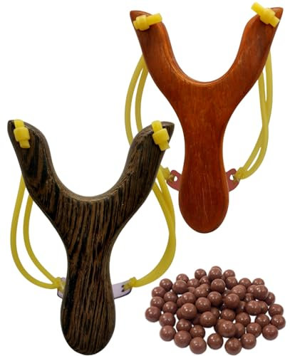 Luoyer® Steinschleuder Holz Zwille 2er Set Slingshot Holzschleudern mit starkem Doppelschlauch-Gummiband Schleuder Set inkl. Schleudermunition Tonkugeln Sportschleuder Natur Katapult für Outdoor