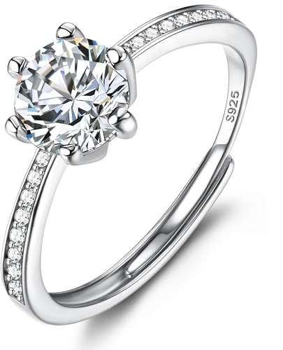 JeweBella Anillos Mujer Plata de Ley 925 Ajustable Circonita Cúbica Elegante Brillante Promesa Mujer Plata para Alianza Boda Joyería Regalo Aniversario