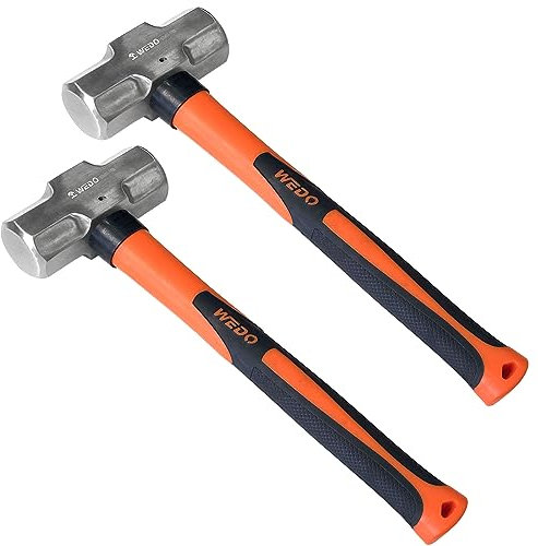 WEDO 2PCS Sledge Hammer Set,3lb+3lb,Stainless Steel Crack Hammer Set With Fiberglass Handle,Shock-resistant,Corrosion Resistant Drilling Hammer