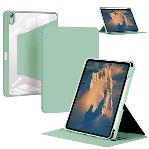 Amazon Marke Pansy Rotierende Hülle für iPad 10,2 Zoll 9./8./7. Gen (2021/2020/2019) mit Stifthalter,360° Drehbare Dünner Ständer Stoßfeste Schutzhülle Transparente Rückseite Tablet Case,Matcha Grün