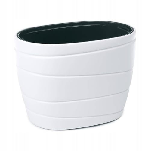 HowHomely Laviro Pot de fleurs ovale 60 x 43 cm - Pot de fleurs moderne en plastique recyclé - Pour l'intérieur et l'extérieur - Grand - Blanc