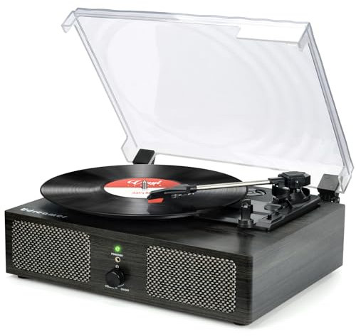 Udreamer Schallplattenspieler, Plattenspieler mit integrierten Lautsprechern und Bluetooth Riemenantrieb, Vintage-Phonograph mit 3 Geschwindigkeiten für Musikgenuss und Heimdekoration Holz Schwarz