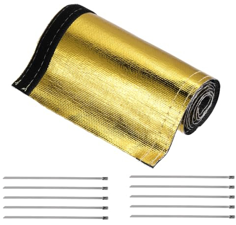 QUARKZMAN Värmebeklädnad aluminiumhylsa guld hylsa 55 mm 2,2 tum ID x 100 cm 3,3 FT varm kabel rörhylsa varm tråd skydd krok och ring 10 st rostfritt stål buntband