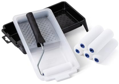 Bates- 4 Inch Foam Paint Roller Set, 8 pcs, Small Paint Roller Kit, 1x Black Plastic Paint Tray, 1x Tray Liner, 1x Roller Frame & 5X Foam Covers