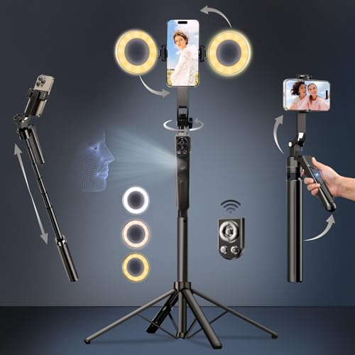 Auto Face Tracking Selfie Stick Tripod for iPhone with Light,360 Rotation That Follows Your Movement,70.9 Phone Camera Tripod Stand with Remote for Content Creator Vlog Live Stream Video Recording