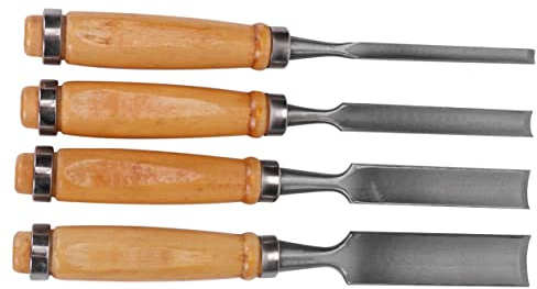 Set di Sgorbie Semicircolari 4 Pezzi, Manico in Legno Massello | Uso con Martello o Mazza, per Falegnameria e Intaglio, Adatte a Esperti e Principianti in Casa e Laboratori Creativi