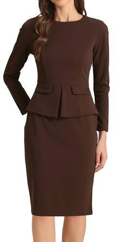 Allegra K Robe Crayon Moulante pour Femme col Rond Manches 3/4 Peplum Porter au Travail Robe Fourreau de Bureau Costume d'halloween 15 XL