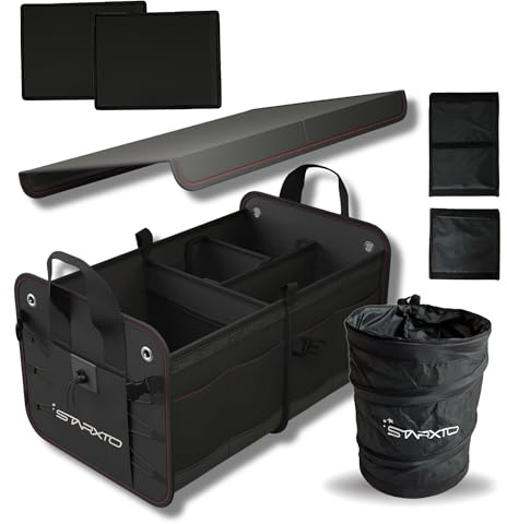 STARXTO Organizador de Maletero Coches y SUV, Plegable con Tapa, Ajustable, 2 en 1 Set - Caja Maletero - Bolsa Maletero Coche - Organizador Coche Maletero - Caja Plegable