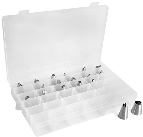 Piping Tip Organizer Box, 36 Grids Storage Container with Adjustable Dividers, Made with Clear Plastics, Compartment Container for Cake Decorating Tools, Baking Tools, Jewelry, Beads and Small Crafts