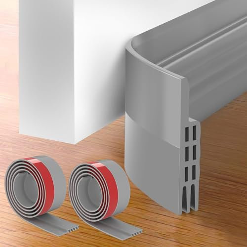 2 Pack Draft Excluder for Doors,Self Adhesive Draught Excluder Door,Under Door Sweep Weather Stripping Soundproof Rubber Bottom Seal Strip,2 W x 39 L (Grey)