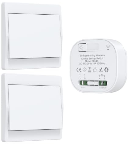Aovrlcx RF433 Self Powered Wireless Light Switch Button Remote Kinetic Wireless Light Switch Kit Radio Wall Switches Lighting Fixtures Battery Free (EU 1Gang 2V1 L)