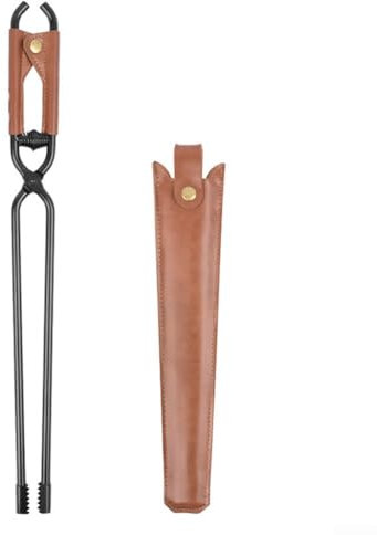 DAZZLEEX Pince à feu d'extérieur robuste, avec poignée en cuir confortable, parfaite pour cheminée, cheminée, four à pizza, intérieur et extérieur (44 x 4 cm)