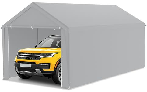 FIVMEN Carport Zeltgarage 3x6 m Große Garagenzelt Lagerzelt mit Abnehmbar Seitenwände Winterfest Mobile Garage Unterstand Weidezelt für Auto SUV LKW, Grau