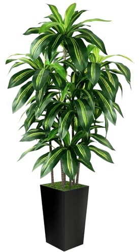 Artificial Dracaena Tree Indoor, 6FT Tall Fake Tree with Black Tall Planter, Artificial Trees Fake Yucca Potted Tree for Home Office Living Room Decor，Tall Artificial Plant for Housewarming