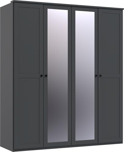 möbelando Drehtürenschrank >Chalet< in Graphit, 180 cm breit, 210 cm hoch, 58 cm tief, mit 4 Türen, 2 Spiegeln, 2 Einlegeböden, 2 Kleiderstangen ? Modern & Landhausstil, Made in Germany